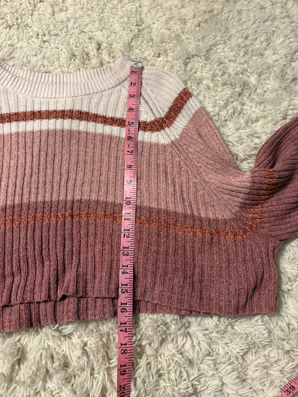 Aeropostale Colorblock Stripe Cropped Crewneck Sweater Pink Cream Boho - Picture 5 of 6